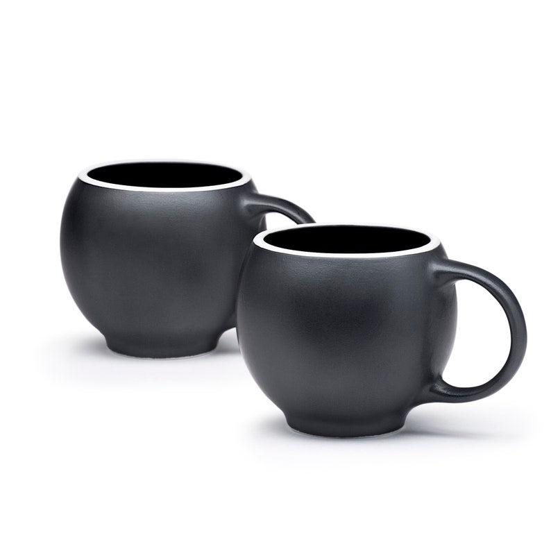 Black And White Stoneware Mugs - Set Of 2 Tea Cups