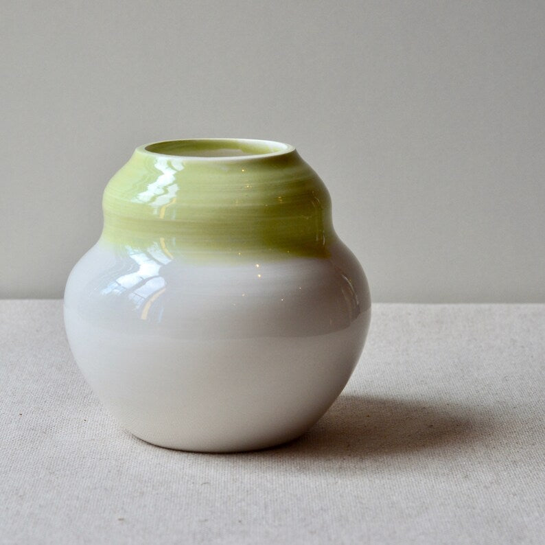Set of 2 porcelain vases ~ Green and white ceramic vases ~ Cute bud vases