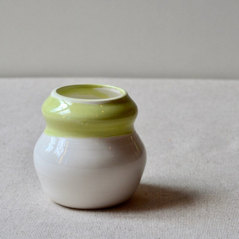 Set of 2 porcelain vases ~ Green and white ceramic vases ~ Cute bud vases