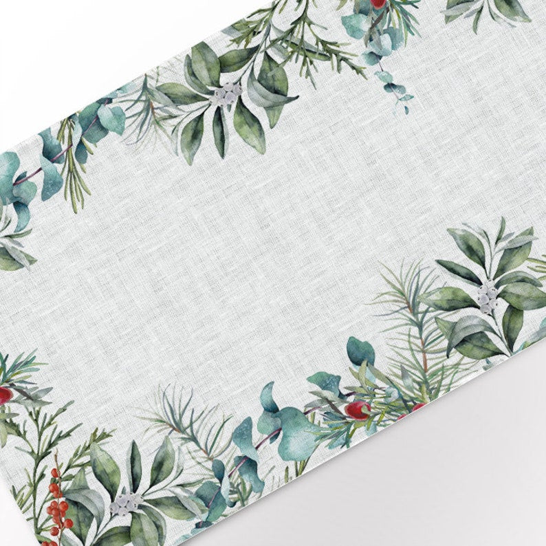 Eucalyptus Wreath Table Runner | 100% Linen