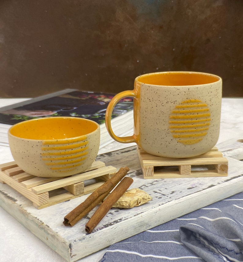 Large Stoneware Mug with Bowl - Modern & Handmade