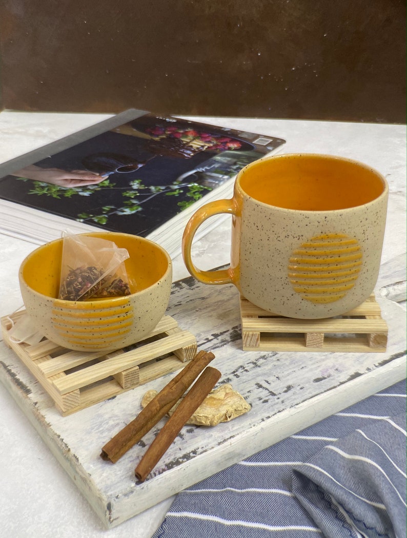 Large Stoneware Mug with Bowl - Modern & Handmade