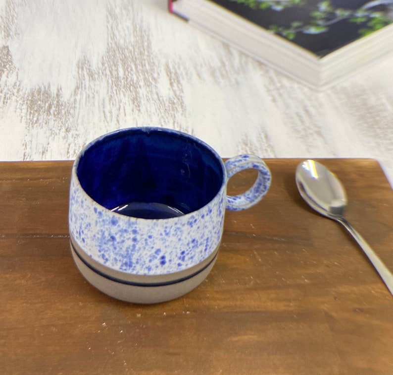 Handmade Stoneware White Blue Mug