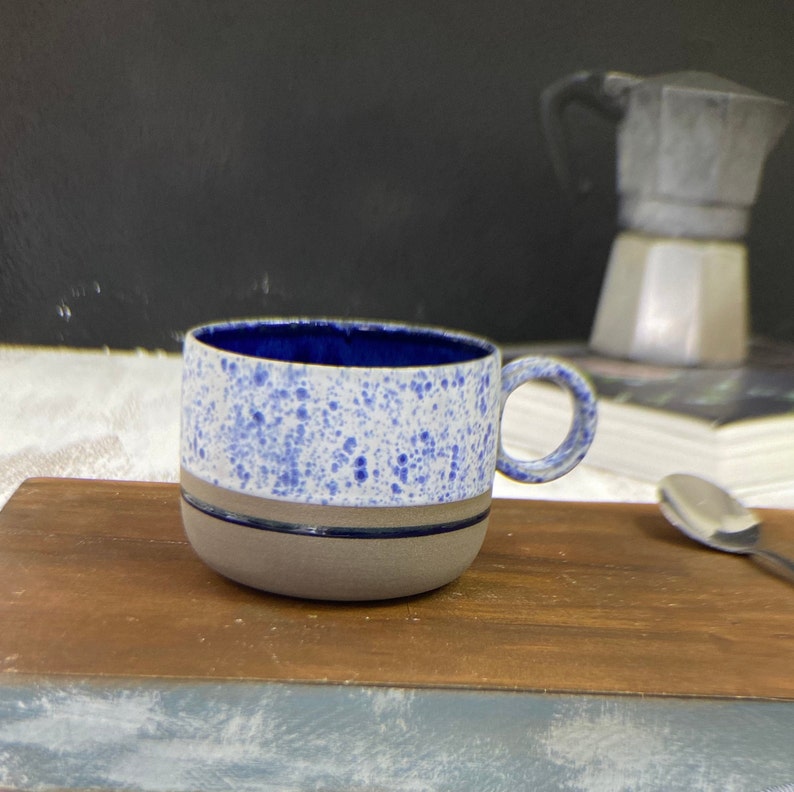 Handmade Stoneware White Blue Mug