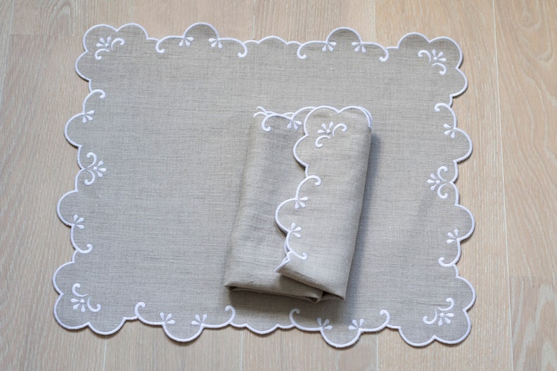Natural linen napkins with white trim for table decor 16x16'' size set of  6