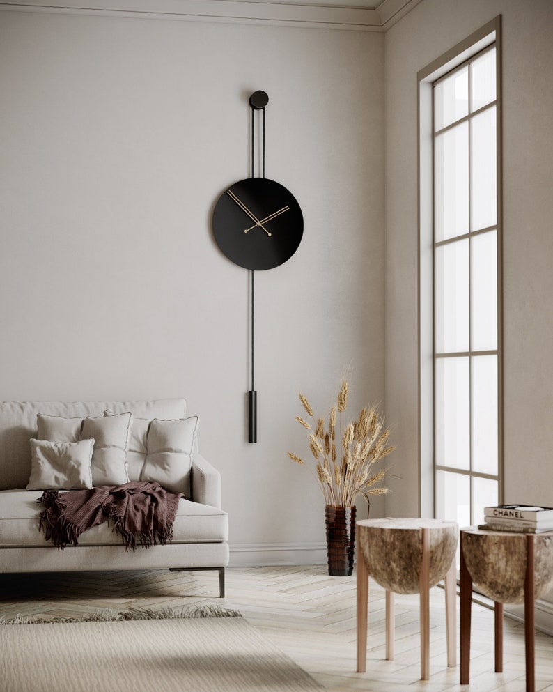 Large Modern Wall Clock - (Black Walnut Colour)