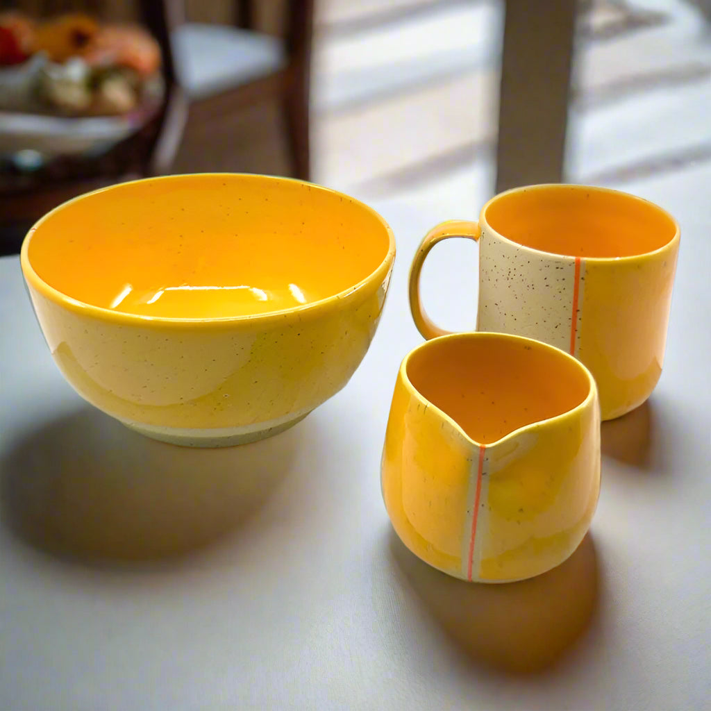 Handmade Breakfast Set of Bowl,Mug & Creamer