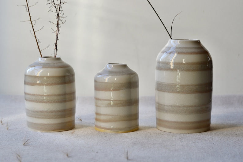 3 Vases Set | Bud Vases | Striped Vases