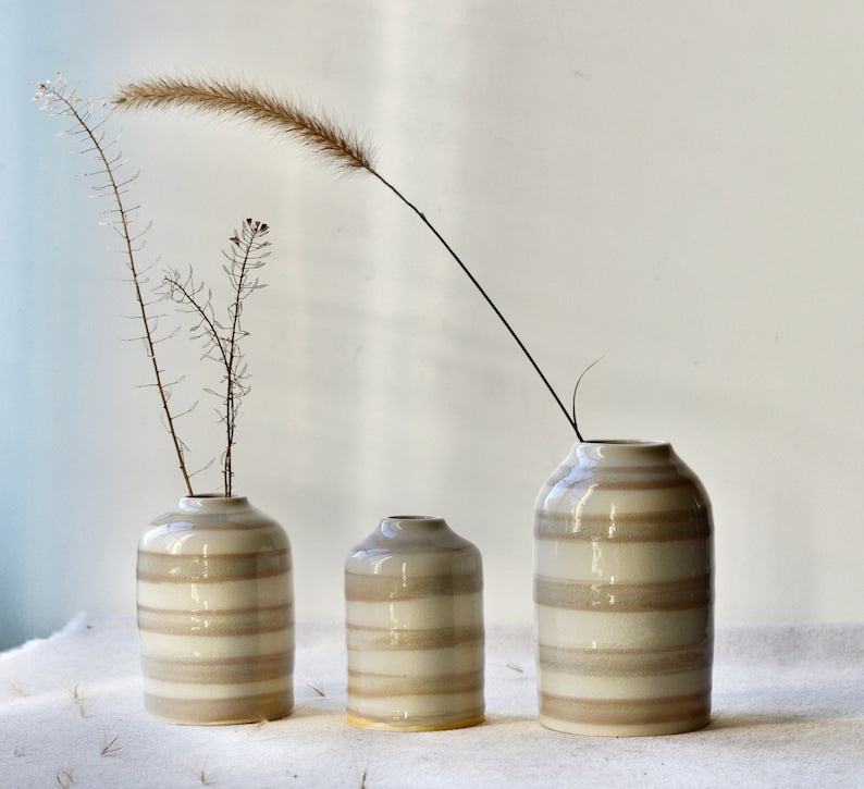 3 Vases Set | Bud Vases | Striped Vases