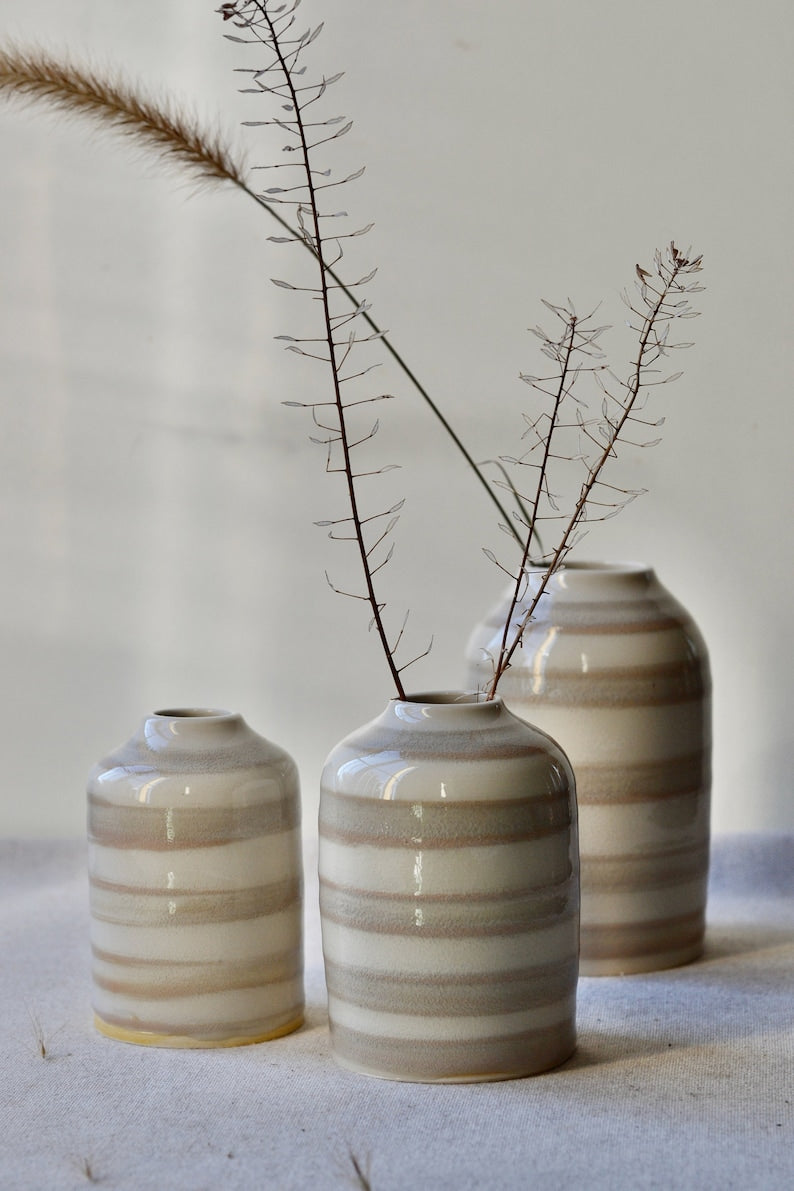 3 Vases Set | Bud Vases | Striped Vases