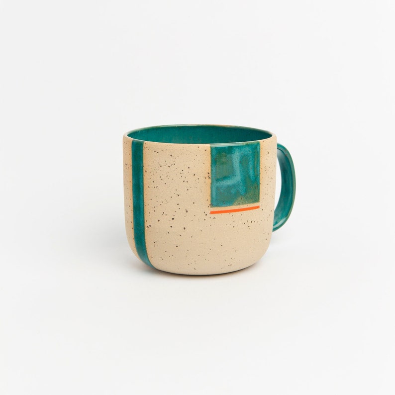Large Wheel Thrown Green Stoneware Mug