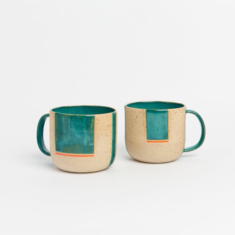 Large Wheel Thrown Green Stoneware Mug