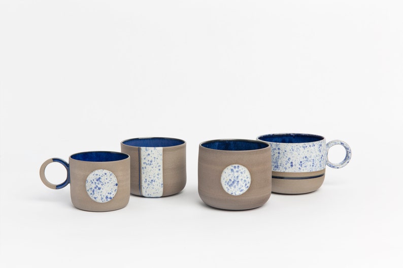 Handmade Stoneware White Blue Mug