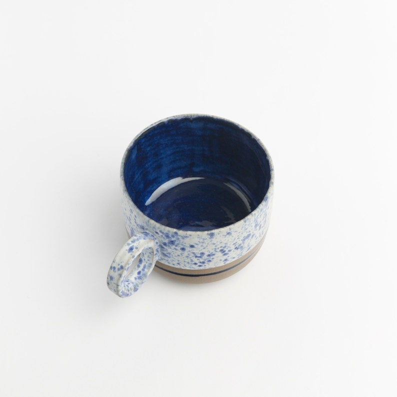 Handmade Stoneware White Blue Mug