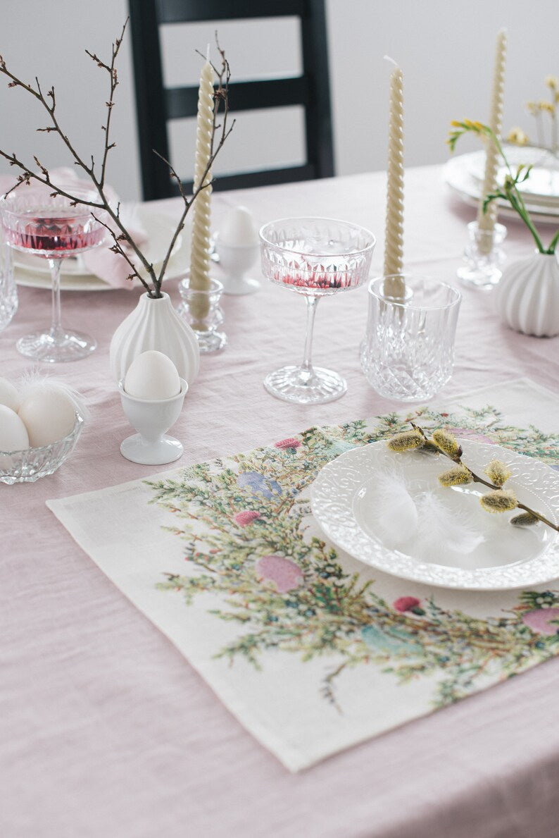 Easter Wreath Placement Set | 100% Linen (6 Placemats)