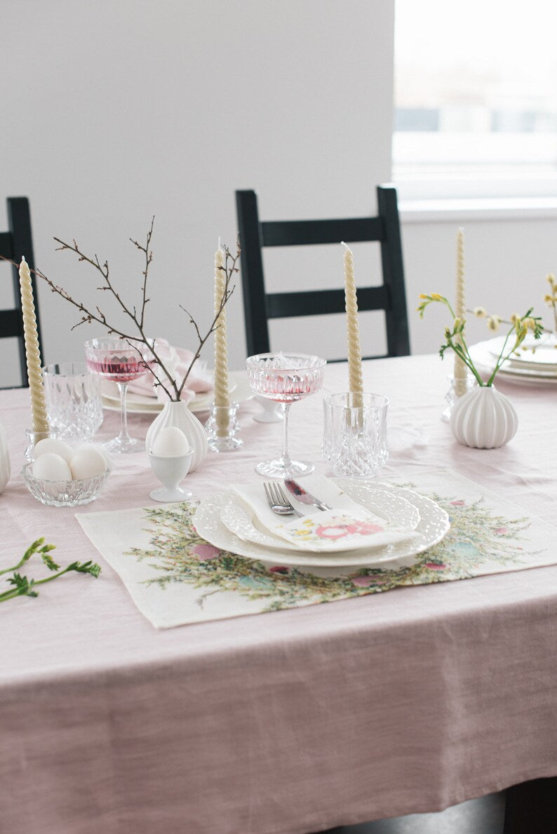 Easter Wreath Placement Set | 100% Linen (6 Placemats)