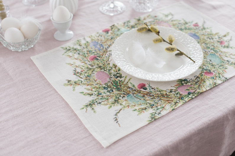 Easter Wreath Placement Set | 100% Linen (6 Placemats)