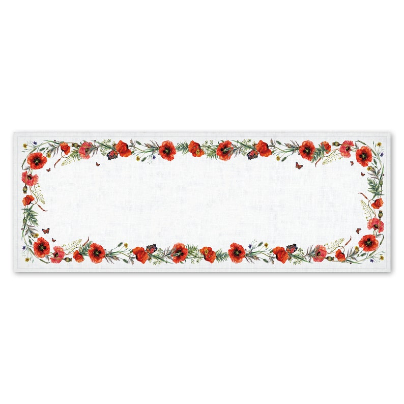 Wild Poppies Linen Table Runner - 100% linen