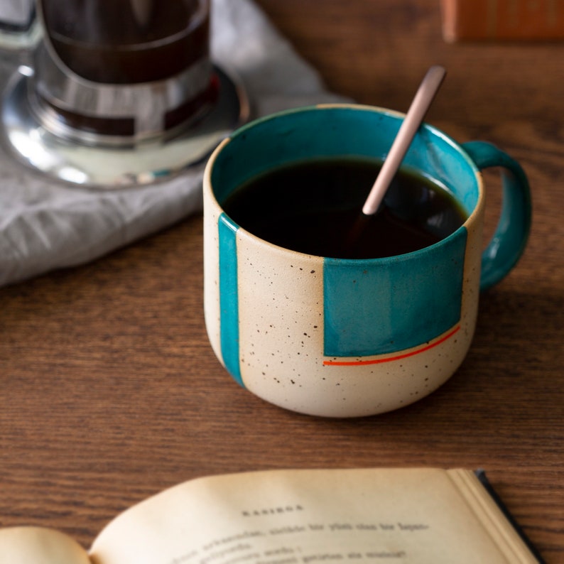 Large Wheel Thrown Green Stoneware Mug