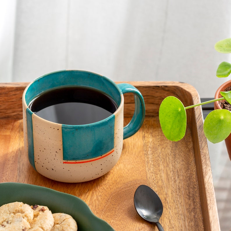 Large Wheel Thrown Green Stoneware Mug