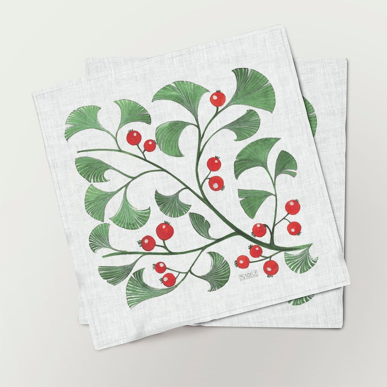 Red Berries Napkins Set | 100% Linen