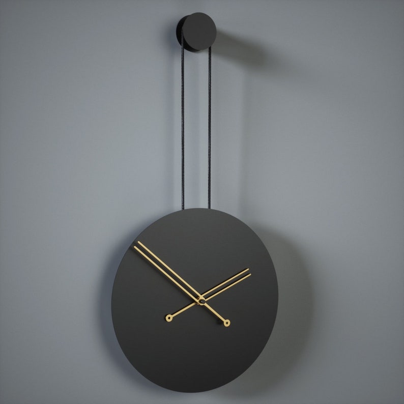 Large Modern Wall Clock - (Black/Oak Colour)