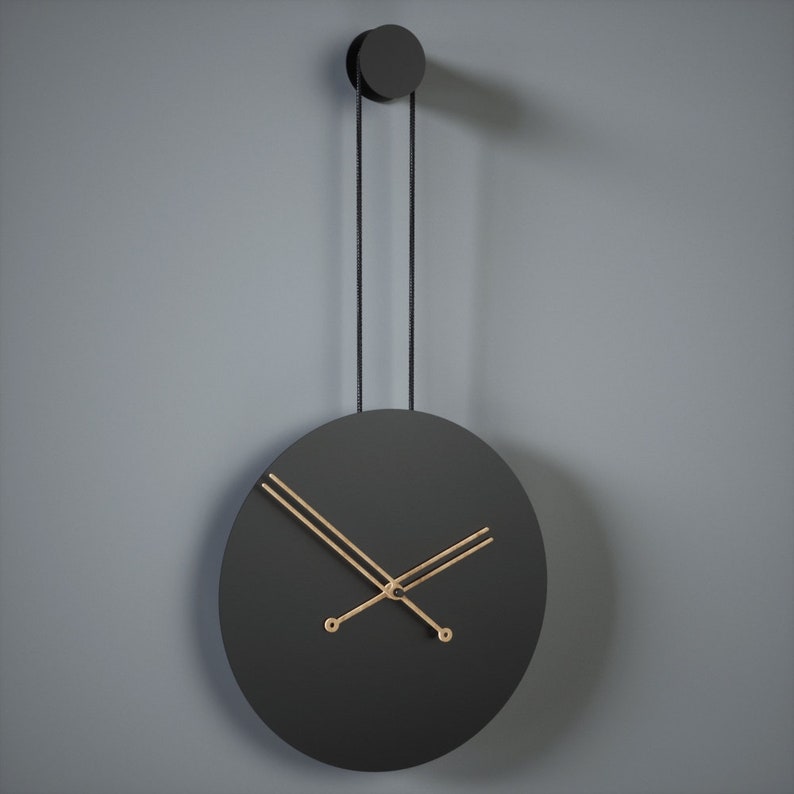 Large Modern Wall Clock - (Black/Oak Colour)