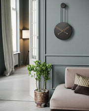 Large Modern Wall Clock - (Black/Oak Colour)