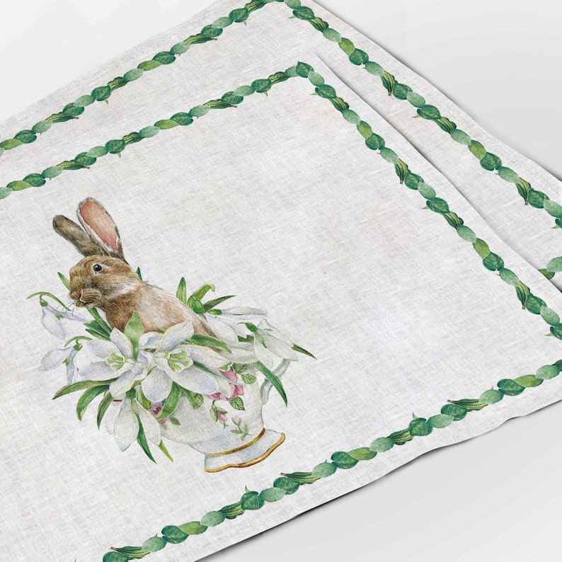 Easter Bunny Placement Set | 100% Linen (6 Placemats)