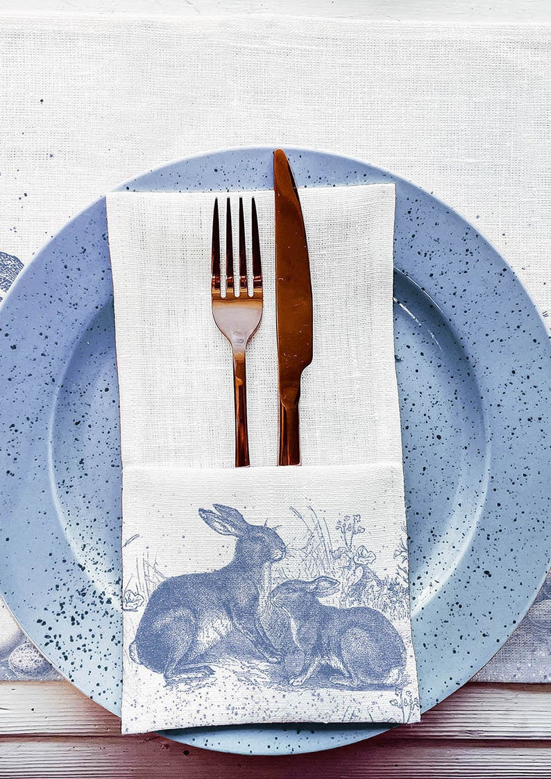 Toile Easter Cutlery Holder | 100% Linen (6 Holders)