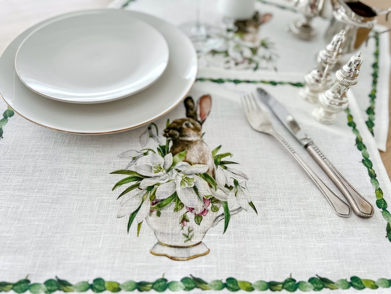 Easter Bunny Placement Set | 100% Linen (6 Placemats)
