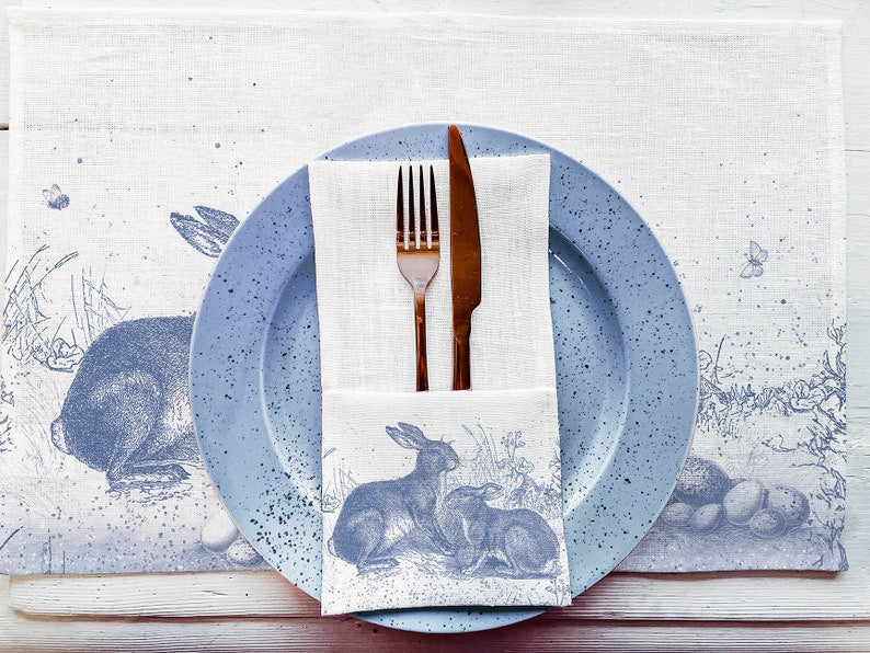 Toile Easter Cutlery Holder | 100% Linen (6 Holders)