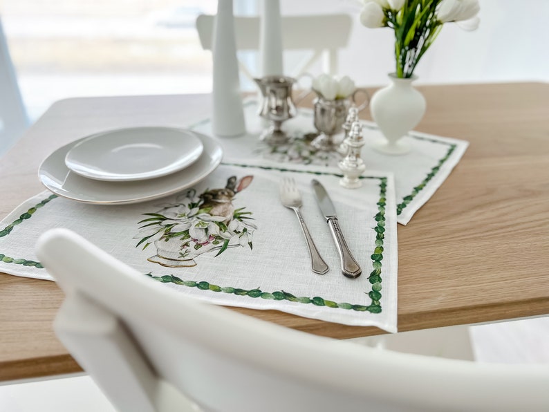 Easter Bunny Placement Set | 100% Linen (6 Placemats)