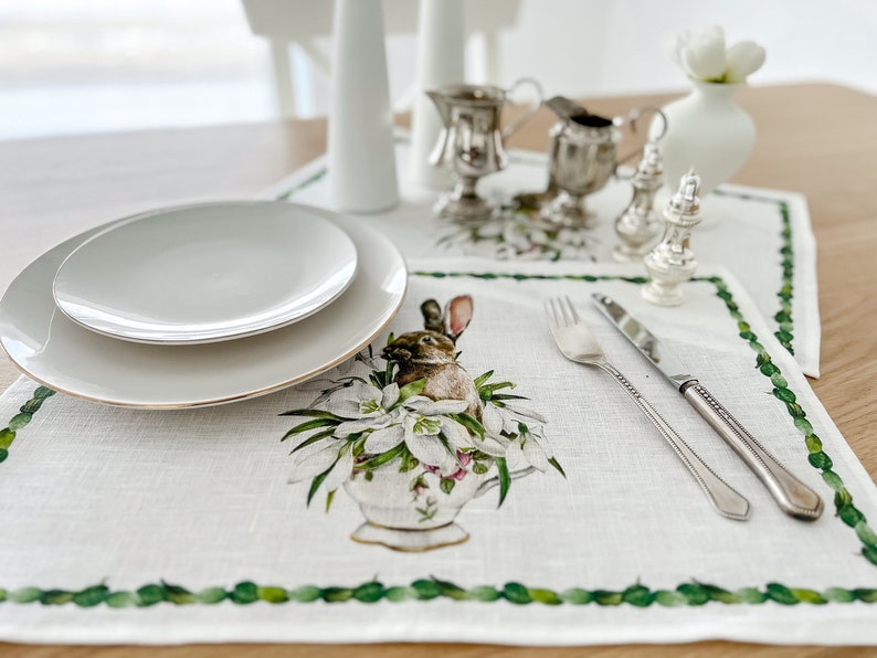 Easter Bunny Placement Set | 100% Linen (6 Placemats)