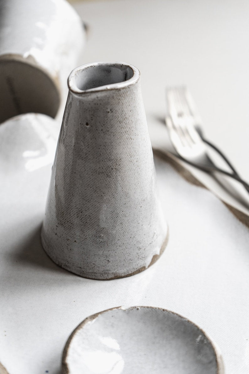 Aires Glossy white Jug, handmade stoneware