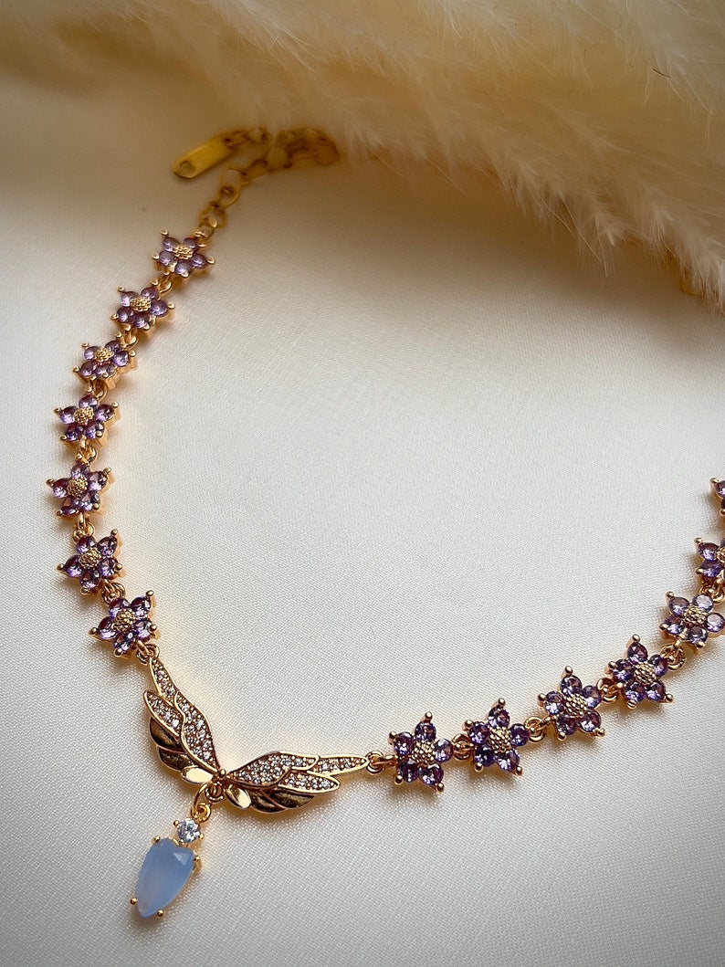 Angelic purple flower choker necklace