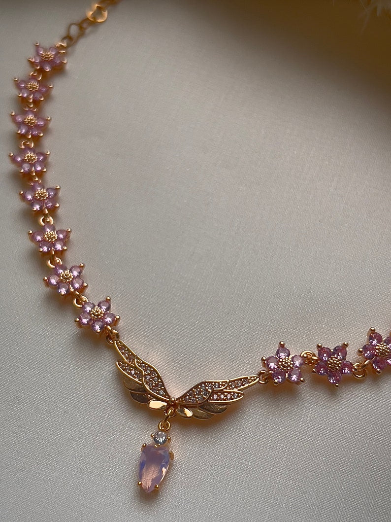 Angelic purple flower choker necklace