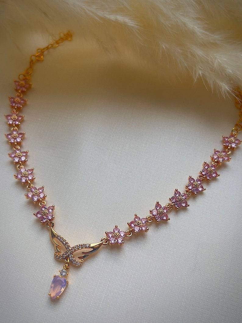 Angelic purple floral butterfly choker necklace