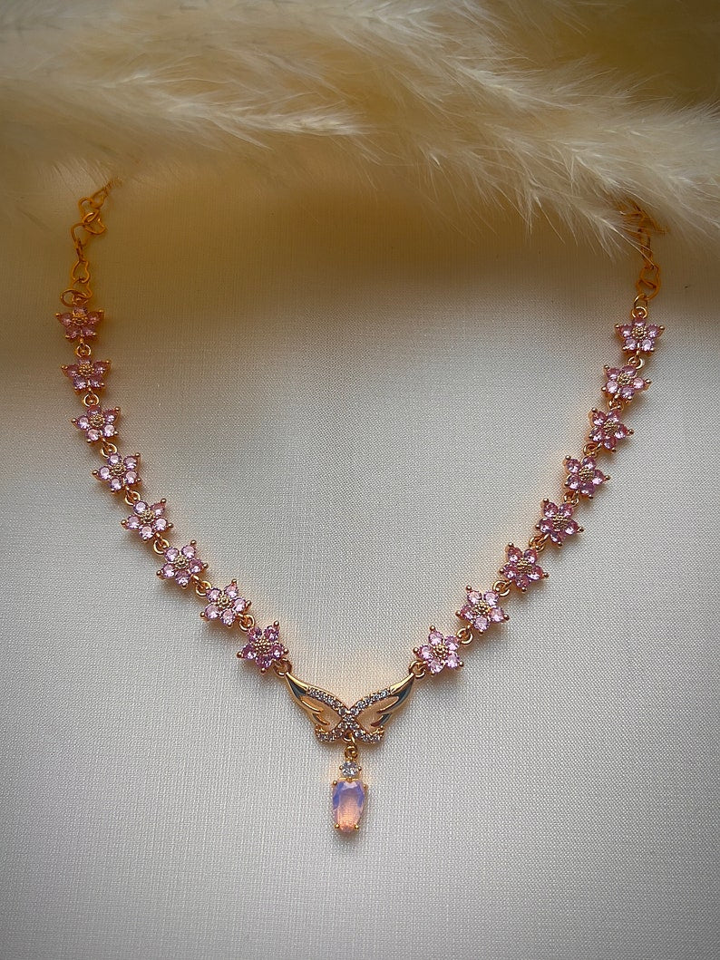 Angelic purple floral butterfly choker necklace