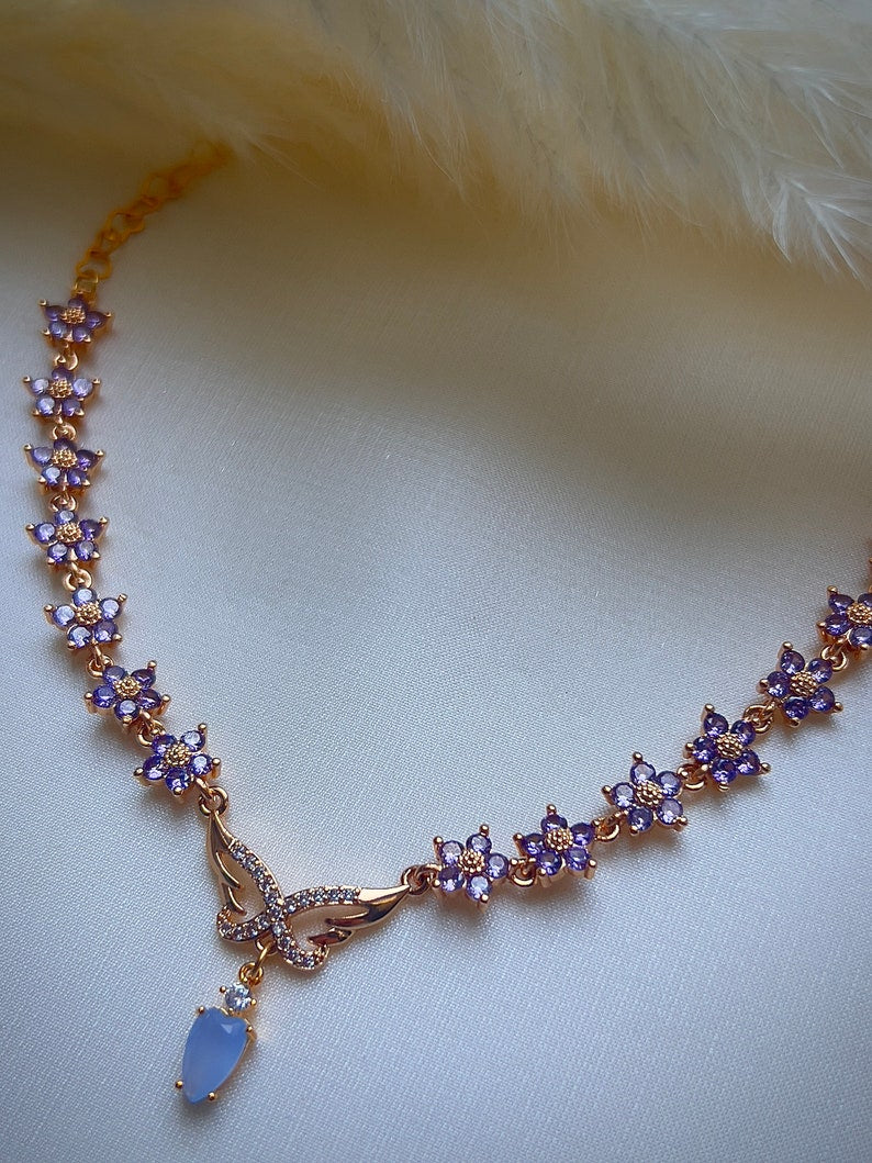 Angelic purple floral butterfly choker necklace
