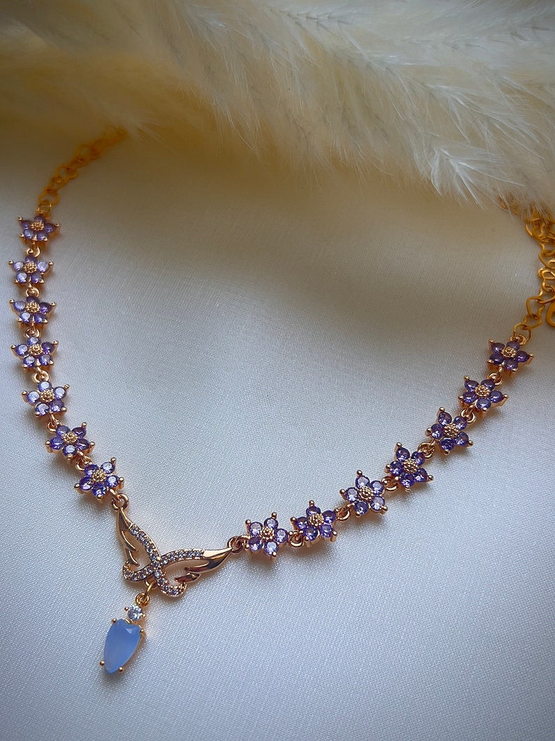 Angelic purple floral butterfly choker necklace