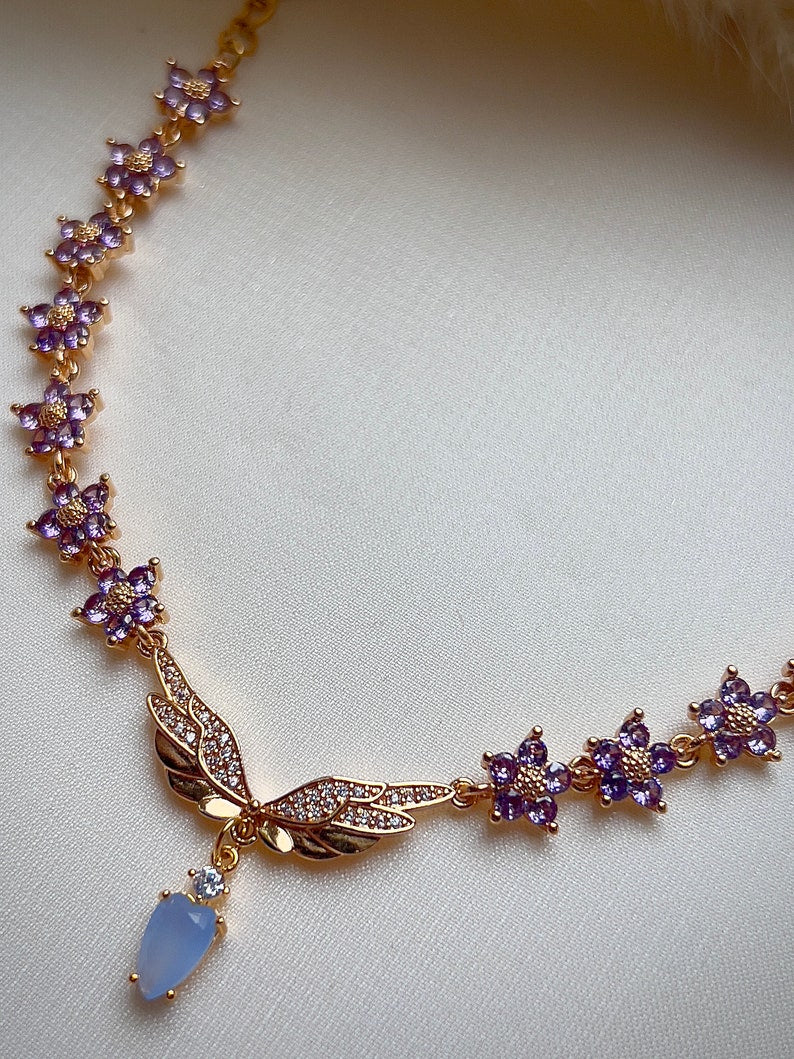 Angelic purple flower choker necklace