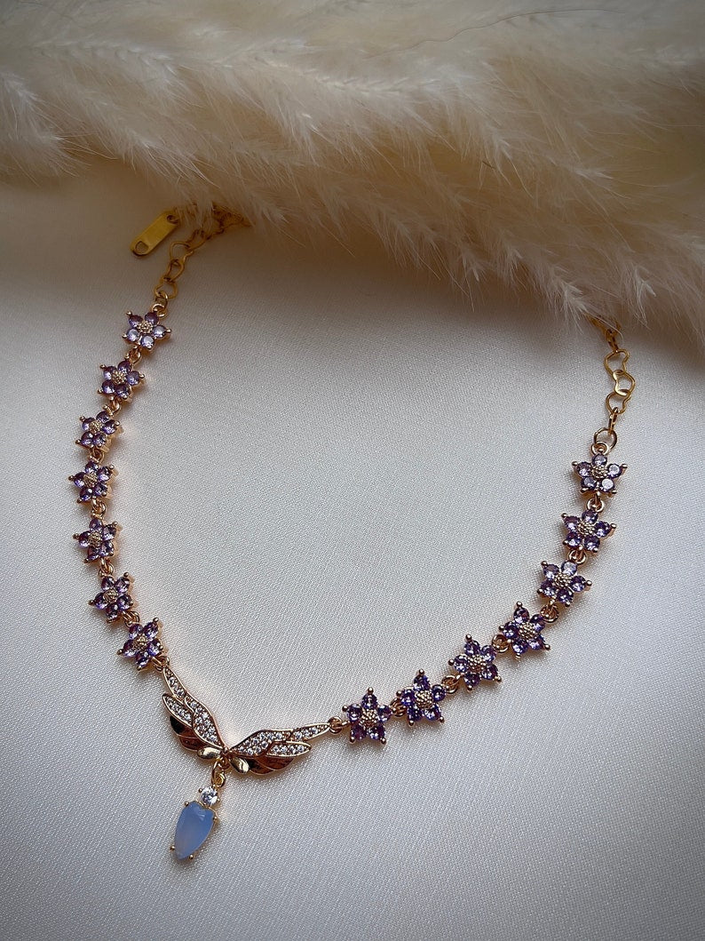 Angelic purple flower choker necklace