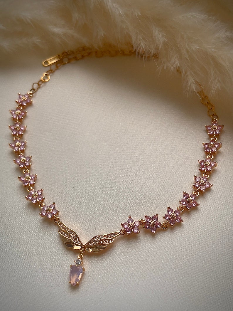 Angelic purple flower choker necklace