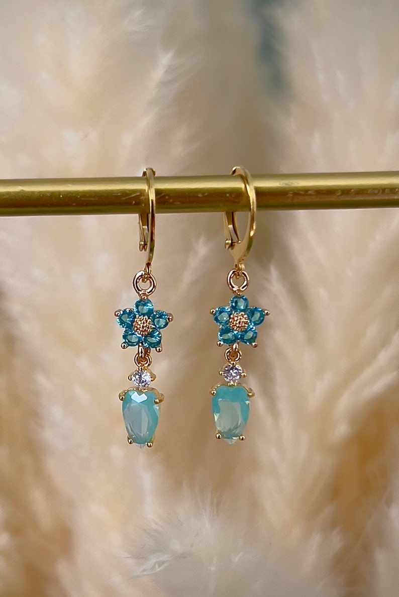Dainty blue flower hoop earrings