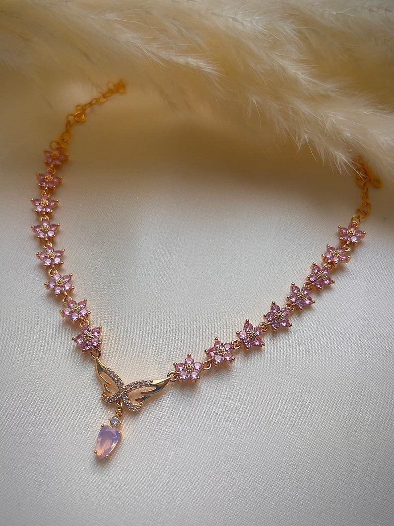 Angelic purple floral butterfly choker necklace
