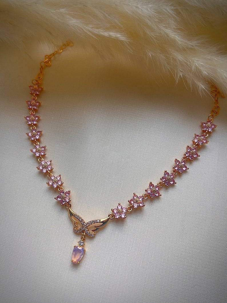 Angelic purple floral butterfly choker necklace