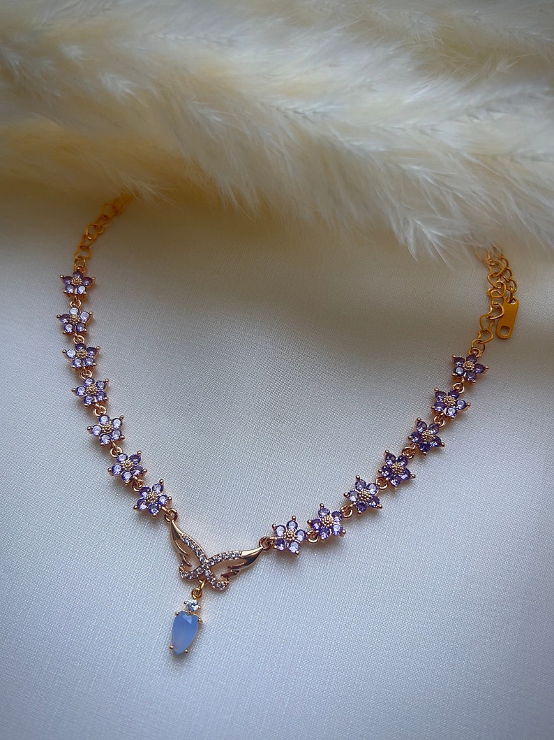 Angelic purple floral butterfly choker necklace