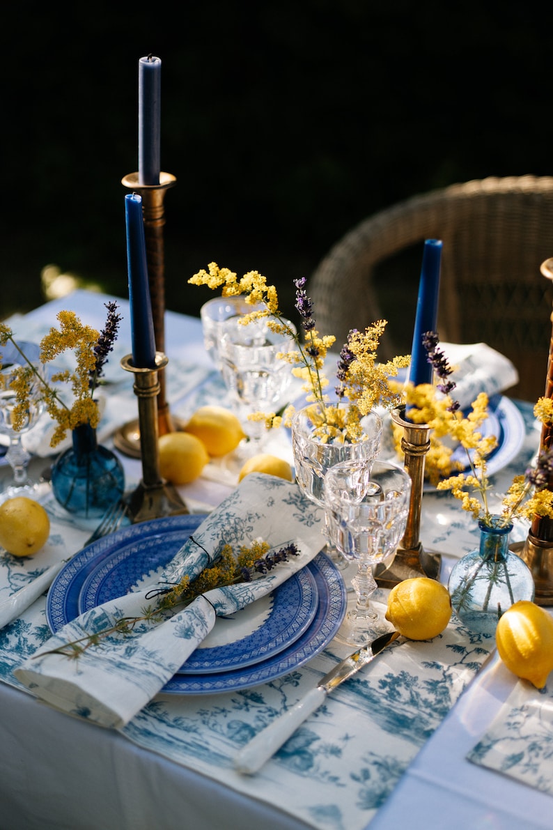 Toile de Jouy linen placemats (6 Placemats)
