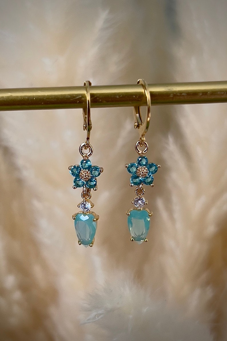 Dainty blue flower hoop earrings